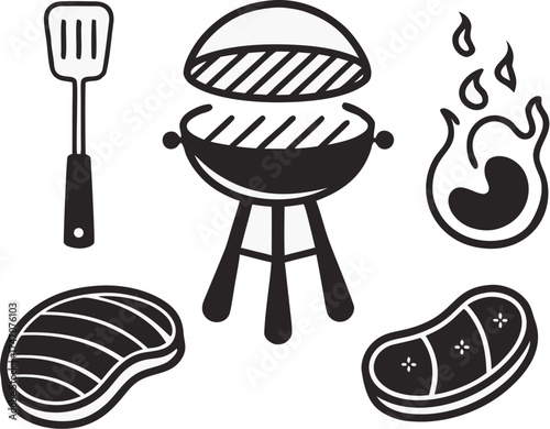 bbq and grill icons barbecue steak fire spatul