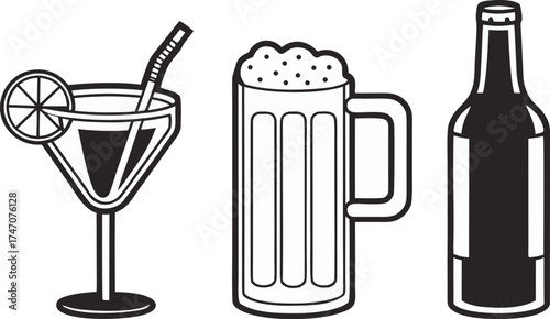 beverage and drink vector icons cocktail beer mu