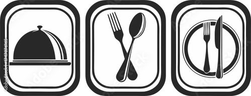 buffet and dinner table icons serving dish fork