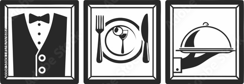 catering service icons waiter tray plate setup
