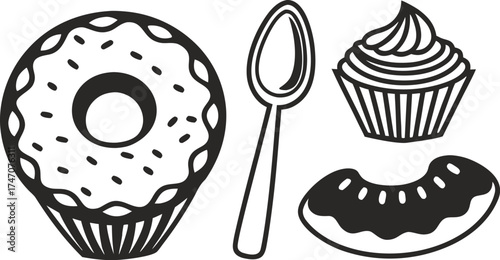 dessert shop vector icons donut cupcake spoon