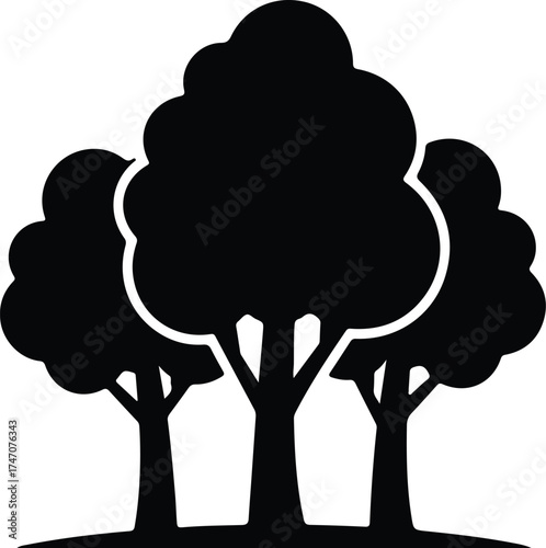 Vector silhouette of three trees in simple minimal style illustration