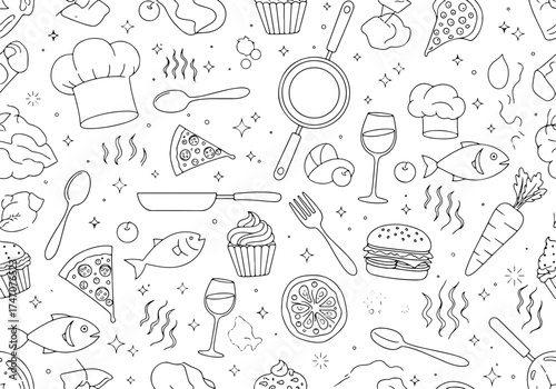 Food Pattern – Random Layout Monoline Style