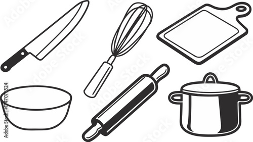 kitchen tools icons knife whisk rolling pin po