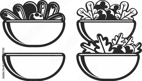 salad bowl icons vegetables inside bowl curved m