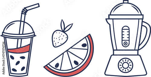 smoothie icons straw cup blender fruit slice m