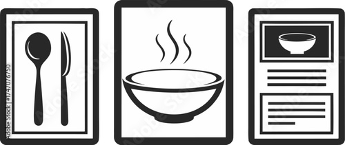 soup bowl icon steam lines spoon beside bowl mi
