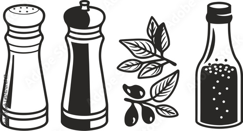 spice and condiment icons salt shaker pepper mil