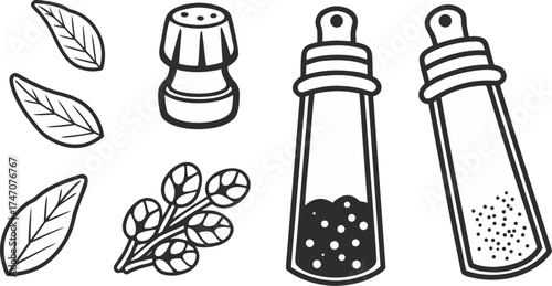 spice and condiment icons salt shaker pepper bot
