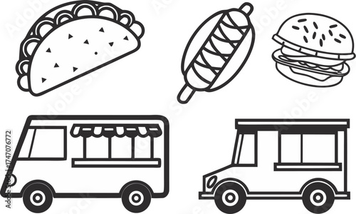 street food icons taco sandwich kebab food tru
