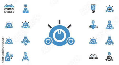 Collection of robotic vacuum cleaner icons and symbols.