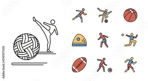 Collection of Sports Icons Featuring Various Ball Games and Athletic Activities.