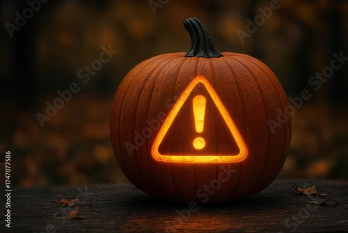 Warning Light Pumpkin – Attention Symbol Jack O Lantern for Halloween