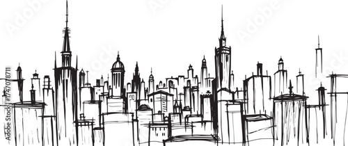 black and white city skyline sketch clip art preview