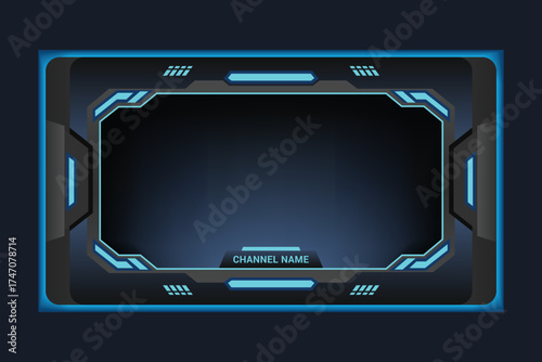 Vector art of futuristic streaming overlay with a dark background and bright blue neon accents