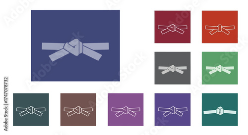 Colorful Icon Collection of a Tied Martial Arts Belt.
