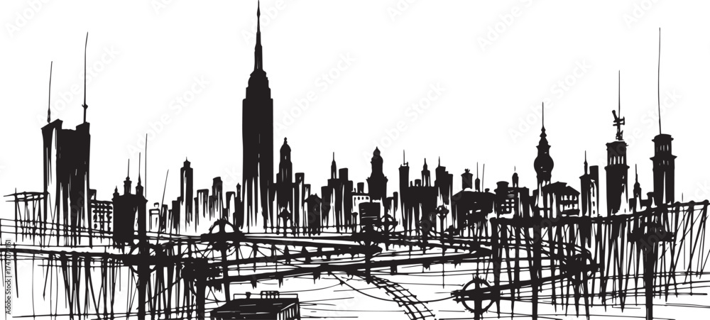 Obraz premium Gloomy urban landscape. Hand drawn vector illustration 