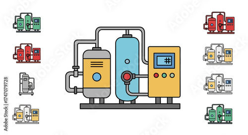 Detailed Illustration of Industrial Water Treatment Plant Equipment.