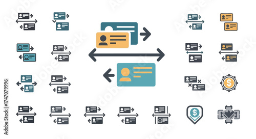Diverse Card Exchange Icons - Data Transfer and Identity Verification.