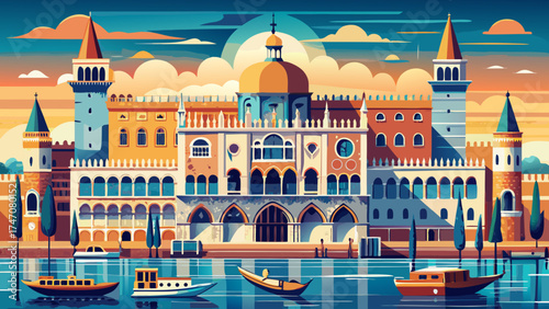 Very beautiful close-up Panoramic view of Palazzo Ducale in Venice, Italy