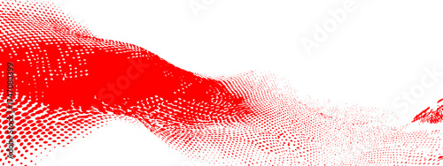 Abstract red halftone wave design on a white background. Abstract digital waves, futuristic landscape. Red halftone background. Abstract halftone dynamic flowing wave pattern
