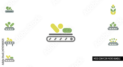 Food Conveyor Belt Icons - Automated Food Processing and Production.