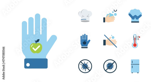 Food Safety and Hygiene Rules Flat Icon Collection.