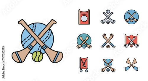 Gaelic Sports Equipment Icons and Illustrations.