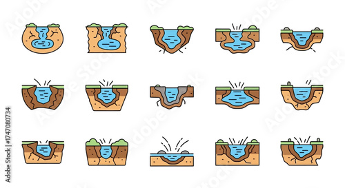 Geyser and Hot Spring Cross-Section Illustrations.