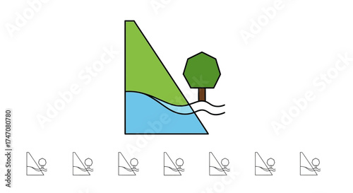 Green Dam With Water And Tree Illustration.