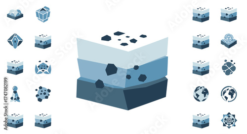 Isometric 3D illustration of a soil cross section cube.