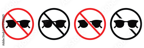 No Sunglasses Allowed Sign Vector – Prohibited Sunglasses Symbol, Caution and
 Restriction Illustration for Public Areas
