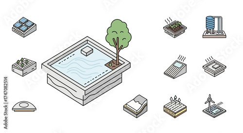 Isometric Icons Set for Environmental and Sustainable Technology.