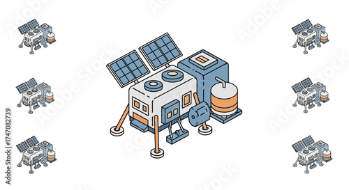 Isometric Lunar Base with Rovers for Space Exploration and Colonization.