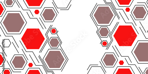 Abstract colourful hexagon banner background. Hexagon geometric chemical pattern, molecular structure. Colourful banner with icons related to human resources, social media, information technology