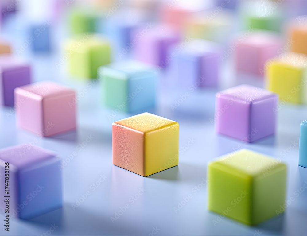 Obraz premium Colorful cubes arranged in a pattern on a light blue surface.