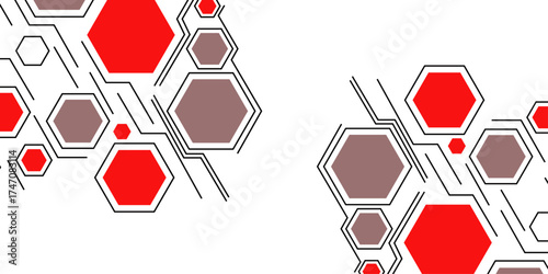 Abstract colourful hexagon banner background. Hexagon geometric chemical pattern, molecular structure. Colourful banner with icons related to human resources, social media, information technology