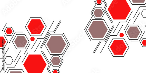 Abstract colourful hexagon banner background. Hexagon geometric chemical pattern, molecular structure. Colourful banner with icons related to human resources, social media, information technology