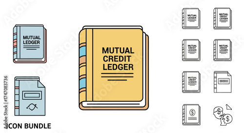 Mutual Credit Ledger Icon Bundle Vector Set.