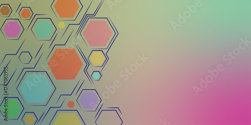 Abstract colourful hexagon banner background. Hexagon geometric chemical pattern, molecular structure. Colourful banner with icons related to human resources, social media, information technology