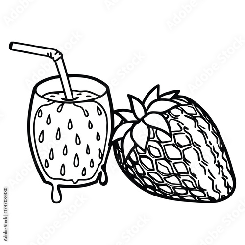 Strawberry juice drips over mango