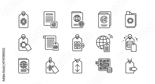 Price Tag and International Commerce Line Icon Set.