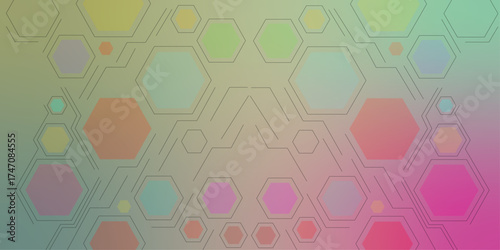 Abstract colourful hexagon banner background. Hexagon geometric chemical pattern, molecular structure. Colourful banner with icons related to human resources, social media, information technology