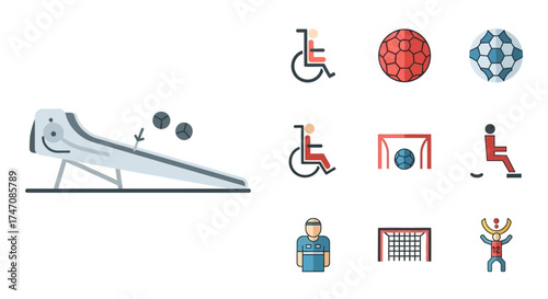 Set of Flat Color Icons for Parasports and Boccia.