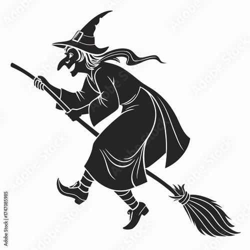 Black silhouette of a witch flying on a broomstick 3