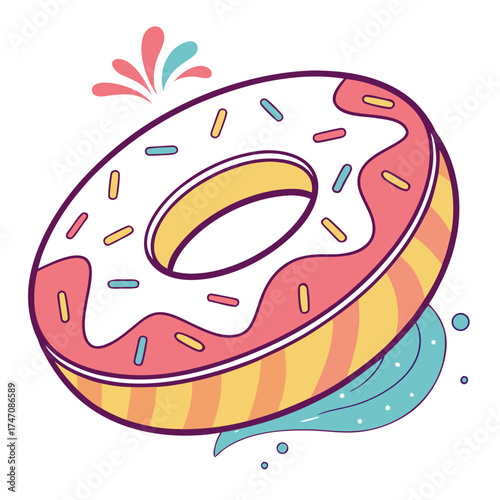 Colorful donut swimming ring with splashes icon vector
