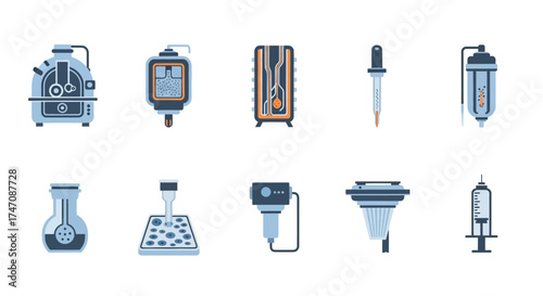 Vector Icon Set of Scientific and Medical Equipment.