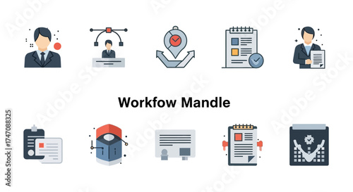 Workflow Management and Business Process Flat Icon Collection.