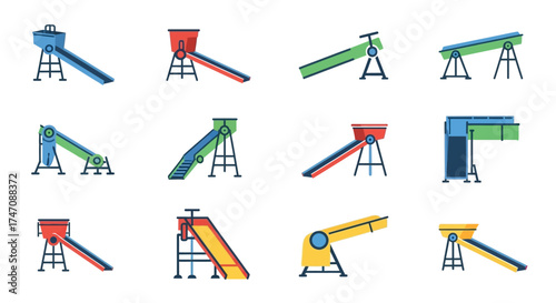 A diverse collection of colorful playground slide illustrations.