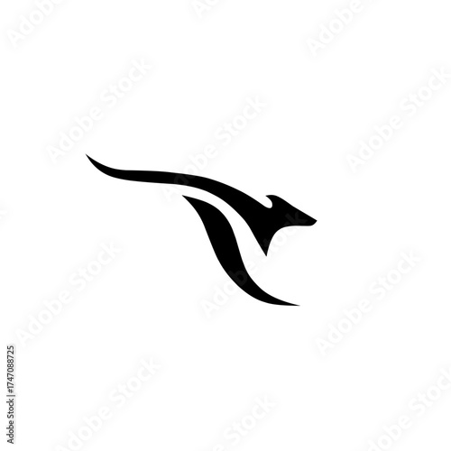 Dynamic and minimalist logo featuring a stylized kangaroo in mid-jump. The flowing lines emphasize speed, motion, and energy, making it ideal for sports, transport, or fitness branding.